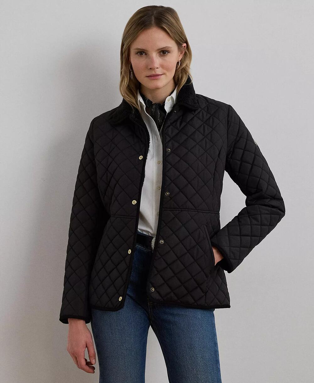 S Barn jacket coat Ralph Lauren lightweight quilted Blk Equestrian Chic Heritage